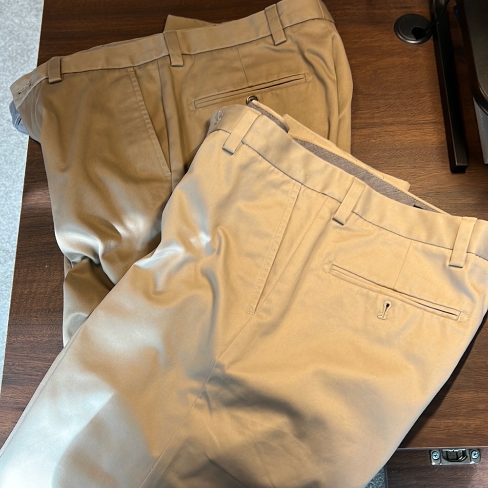Lot of 2 Nordstrom Mens Cotton Chinos 30x32 Smartcare Wrinkle Free Beige and Tan